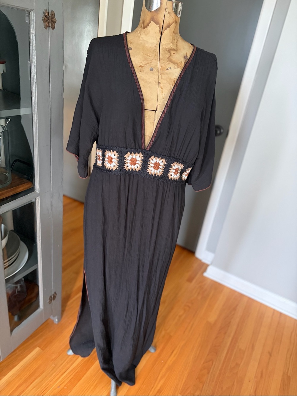 Cupshe Black Maxi Dress with Crochet Waistband